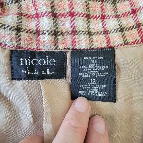 Nicole by Nicole Miller Plaid Checkered Button Front Tie Waist Peakcoat Jacket - Picture 12 of 15